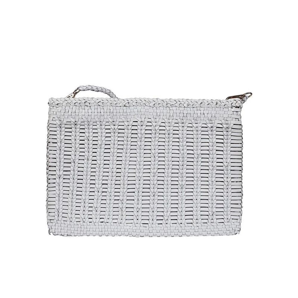 VIPERA Woven Leather Clutch Bag with Braided Handle Women WHITE Handbags